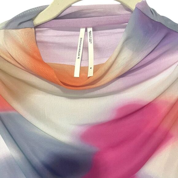 EUC Anthropologie The Maya Ruched Cowl Neck Dress Mesh Shirred Tie Dye Women M - Picture 2 of 7